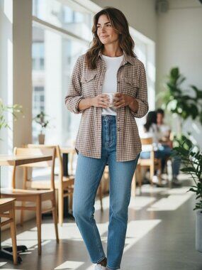 O'Neill Plaid Button Up Shirt, Brown/White, Size L